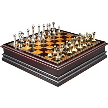 Chess Board Game Set Wood Wooden Inlaid Lift Up Storage METAL Pieces 12 Inch NEW 