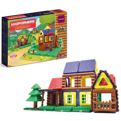 Magformers Log Cabin Toy Set Set of 87 Pieces Building Magnetic Toy Log Cabin and Tree House for Kids 