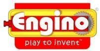 Red white and yellow Engino logo play to invent