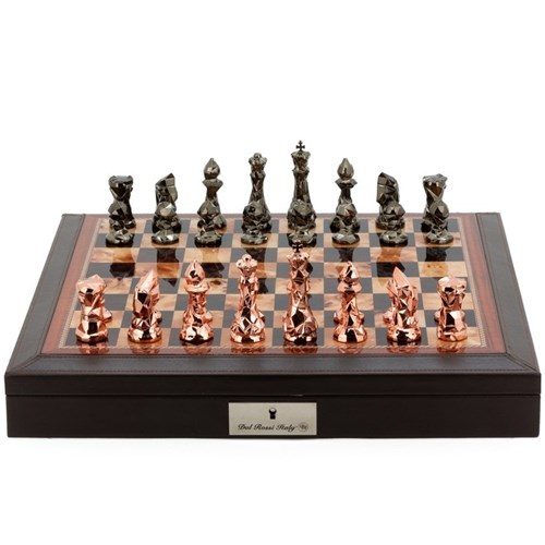 Chess Set Diamond-Cut Copper & Bronze On 18 Inch Walnut Gloss Leather Board  By Dal Rossi | Presents Of Mind