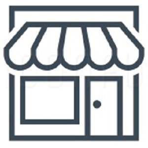 Cartoon Grey Retail storefront with door, window and awning