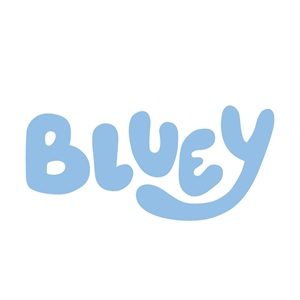 Bluey written in light blue